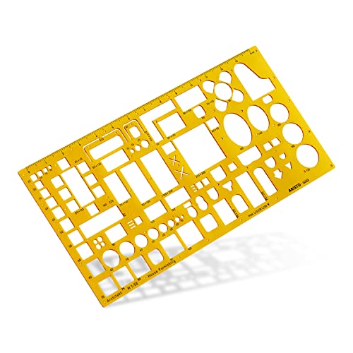 Aristo AR5063 Möblierungsschablone Architekt (1:50, Darstellung von Einrichtungsplänen, Tuschenoppen, formstabiler PET-Kunststoff) orange-transparent von Aristo