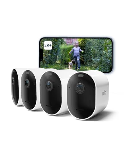 Arlo Pro 5 Überwachungskamera Aussen WLAN, 2K+ HDR Video, Kabellos, Verbesserte Farbnachtsicht, 160° Blickwinkel, Spotlight, 2-Wege Audio, Alarm Sirene Secure Testzeitraum, 4er Set, Weiß von Arlo