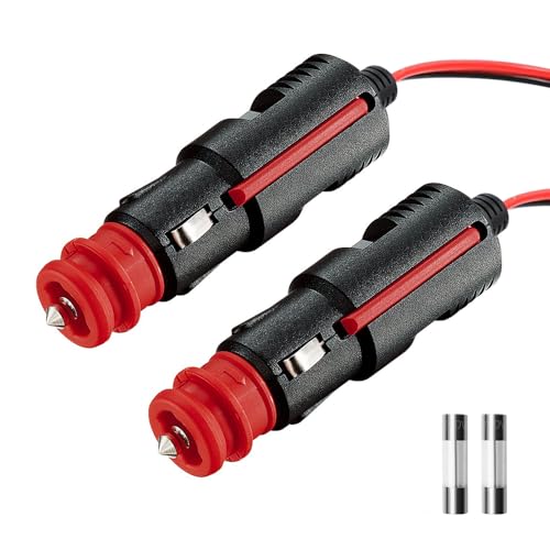 Sicherheits-Universalstecker 21mm Zig./ 12mm DIN- KFZ Zigarettenanzünder Stecker mit Kabel 12V-24V Zigarettenanzünderbuchse Normstecker mit Sicherung für Auto LKW PKW Motorrad (2 PCS) von AromeLivii