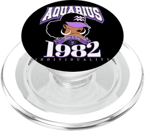 Aquarius 1982 Amethyst Geburtstag Afro Sternzeichen Königin PopSockets PopGrip für MagSafe von Around The Way Girls: Afro Birthday Zodiac Sign