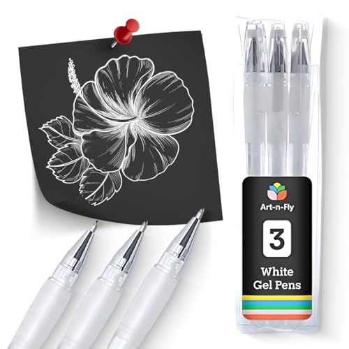 Art-n-Fly Weißer Stift - 3 Stück - Weißer Gelstift für Künstler mit 0,7mm feiner Spitze - Skizzieren Stifte Zeichnen Illustration - Gel Pen Weiß - Weißer Stift für Schwarzes Papier von Art-n-Fly