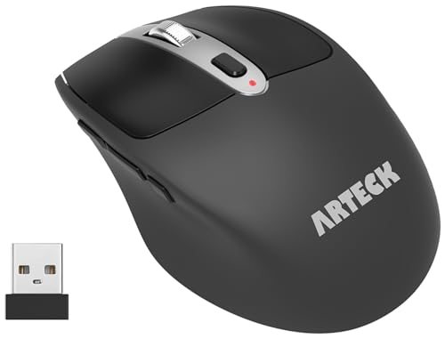 Arteck Kabellose Maus, mit Nano USB-Empfänger Ergonomisches Design Silent Click 2,4G Kabellos Maus mit Seitentasten für PC Computer und Laptop mit Windows 11/10/8 Eingebauter Akku mit Ladestecker von Arteck