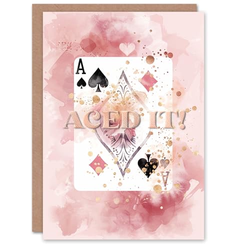 Artery8 Aced It Ace of Spades Card Pink Gold Watercolour For Her Woman Congratulations Card von Artery8