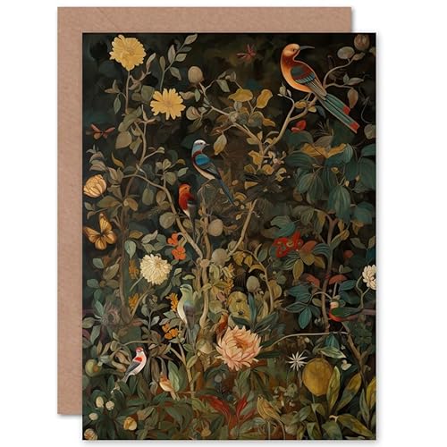 Artery8 Aububon Style Birds in Spring Flower Field Modern Nature Birthday Sealed Greeting Card Plus Envelope Blank inside von Artery8