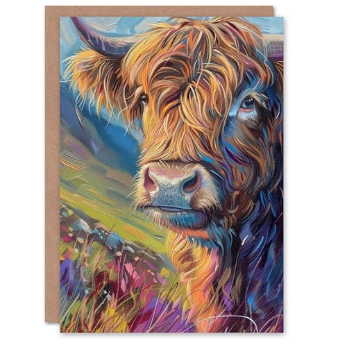 Artery8 Birthday Card Highland Cow Scottish Hairy Coo Oil Painting for Her Gran Sister Niece Daughter Wife Woman Greeting Card von Artery8