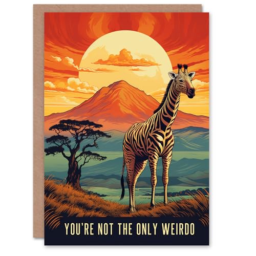 Artery8 Birthday Greeting Card Zebra Giraffe Not The Only Weirdo Savanna Sunset For Him Her von Artery8