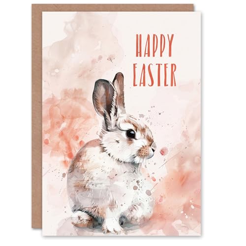 Artery8 Cute Bunny Rabbit Light Pink Watercolour For Her Woman Easter Card von Artery8