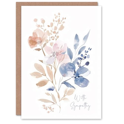 Artery8 Elegant Pink Tan Blue Flower Bouquet Watercolour Blank For Him Or Her Art Sympathy Card von Artery8