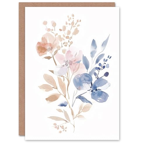 Artery8 Elegant Pink Tan Blue Wildflowers Watercolour For Her Woman Thank You Card von Artery8