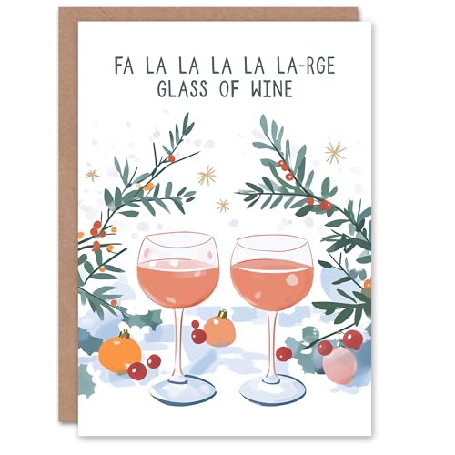 Artery8 Falalalala Large Glass Of Wine Lover Funny Blank For Him Or Her Art Christmas Card von Artery8