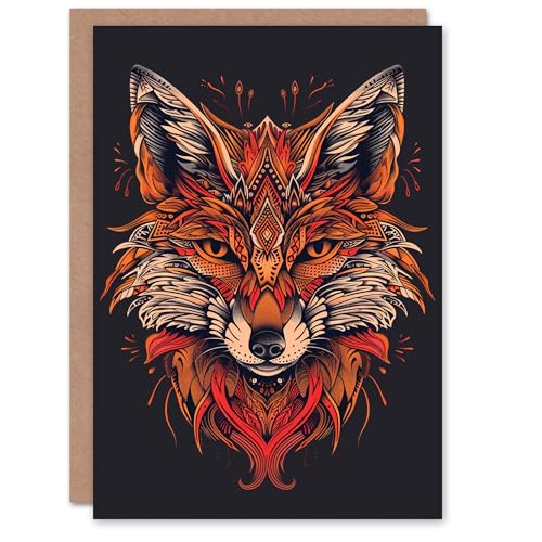 Artery8 Fox Head Bold Orange Black Modern Tribal Design Blank For Him Or Her Art Birthday Card von Artery8