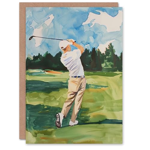 Artery8 Golfer Golf Course Golfing Sport Watercolour For Him Man Birthday Card von Artery8