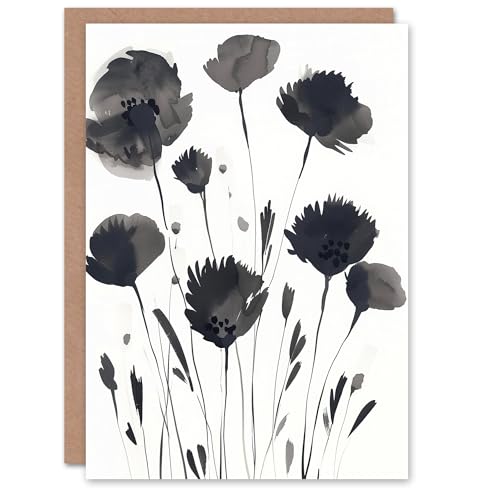 Artery8 Greeting Card Abstract Flowers Black White Floral Watercolour Blank for Him Or Her Art Sympathy Card von Artery8