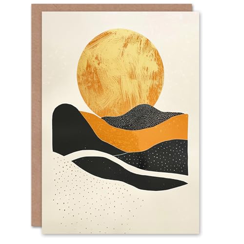 Artery8 Greeting Card Abstract Gold Full Moon Rising Boho Landscape Blank For Him Or Her Art Birthday Card von Artery8