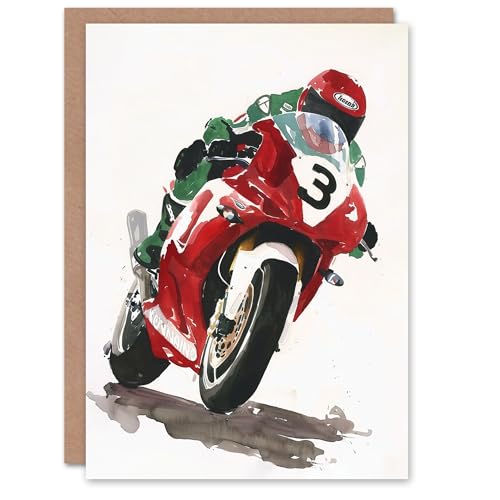 Artery8 Greeting Card Abstract Superbike Motorcycle Race Sport Painting For Him Man Birthday Card von Artery8