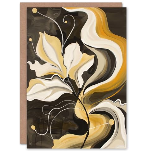 Artery8 Greeting Card Abstract Yellow Ochre Grey Flower Organic Shapes for Her Woman Birthday Card von Artery8