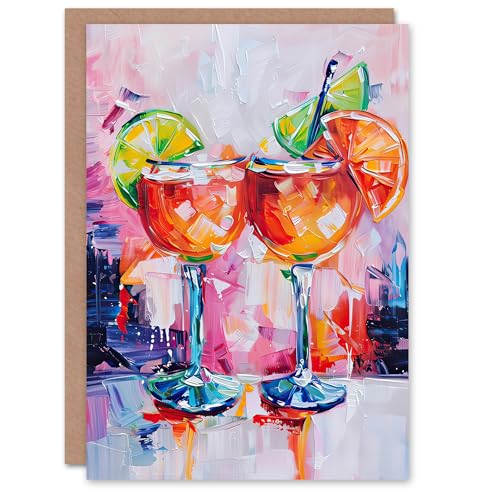 Artery8 Greeting Card Aperol Spritz Cocktails Oil Painting Colourful Blank For Him Or Her Art Birthday Card von Artery8