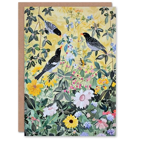 Artery8 Greeting Card Birds in Blooming Spring Wildflower Field For Her Woman Birthday Card von Artery8