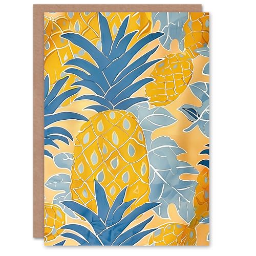 Artery8 Greeting Card Bright Yellow Pineapples Artwork Fruity Fun Blank for Him Or Her Art Birthday Card von Artery8