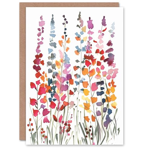 Artery8 Greeting Card Colourful Abstract Autumn Wildflowers Watercolour For Her Woman Birthday Card von Artery8