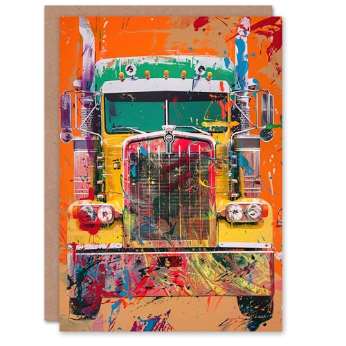 Artery8 Greeting Card Colourful Truck Lorry Front Hippy Trippy Trucker for Him Man Birthday Card von Artery8