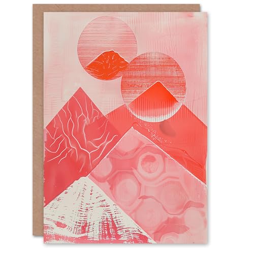 Artery8 Greeting Card Coral Pink Mountain Range Abstract Geometric Blank for Him Or Her Art Birthday Card von Artery8