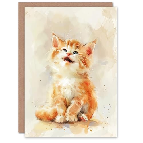 Artery8 Greeting Card Cute Happy Fluffy Ragdoll Kitten Orange Cat Lover Blank For Him Or Her Art Birthday Card von Artery8