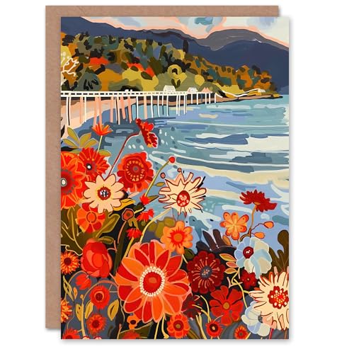 Artery8 Greeting Card Dunoon Pier Floral Scottish Seaside Spring Blank for Him Or Her Art Birthday Card von Artery8