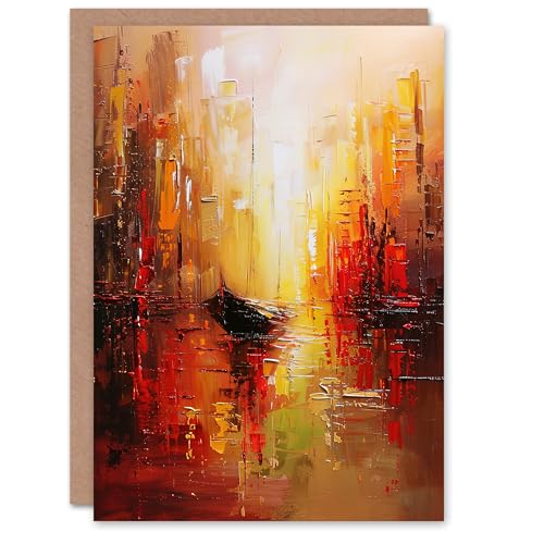 Artery8 Greeting Card Gondola Canal Abstract Venice Fiery Gold Sunset Blank for Him Or Her Art Birthday Card von Artery8