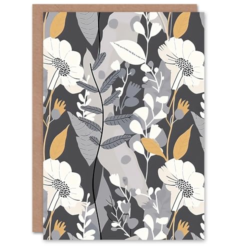 Artery8 Grau Orange Wildblumen Design Blumenmuster Geburtstagskarte von Artery8