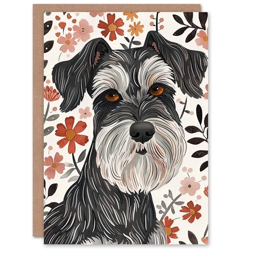 Artery8 Greeting Card Miniature Schnauzer with Daisies Watercolour for Her Woman Birthday Card von Artery8