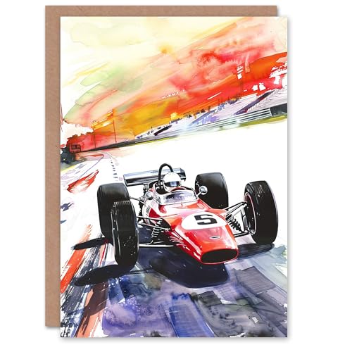 Artery8 Greeting Card Motor Speedway Race Retro Sport Car Watercolour For Him Man Birthday Card von Artery8