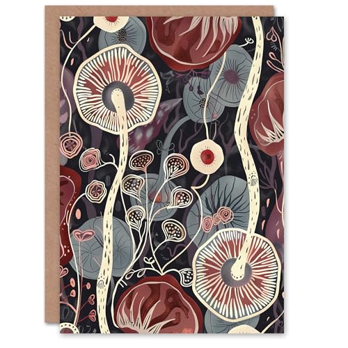 Artery8 Greeting Card Psychedelic Mushroom Pattern Fungi Folk Art Blank for Him Or Her Art Birthday Card von Artery8