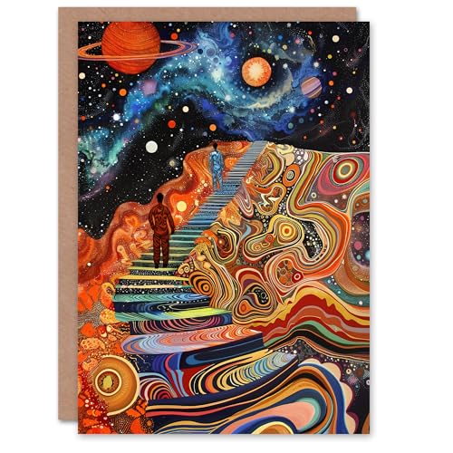 Artery8 Greeting Card Psychedelic Stairway to Heaven Trippy Space Blank for Him Or Her Art Birthday Card von Artery8