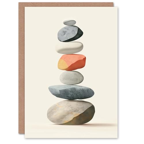 Artery8 Greeting Card Stacked Rock Cairn Bright Vertical Boho Design Blank for Him Or Her Art Birthday Card von Artery8