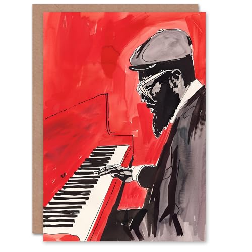 Artery8 Greeting Card Thelonious Monk Jazz Piano Music Red Portrait Blank for Him Or Her Art Birthday Card von Artery8