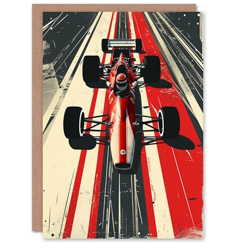 Artery8 Greeting Card Vintage Red Race Car Sport Speed Racing Track For Him Man Birthday Card von Artery8