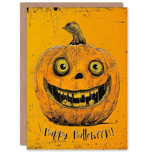 Artery8 Happy Carved Pumpkin Smile Bold Orange Design Blank For Him Or Her Art Halloween Card von Artery8