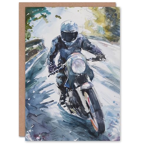 Artery8 Motorcyclist Motorbike Ride Watercolour Painting Blank For Him Or Her Art Birthday Card von Artery8