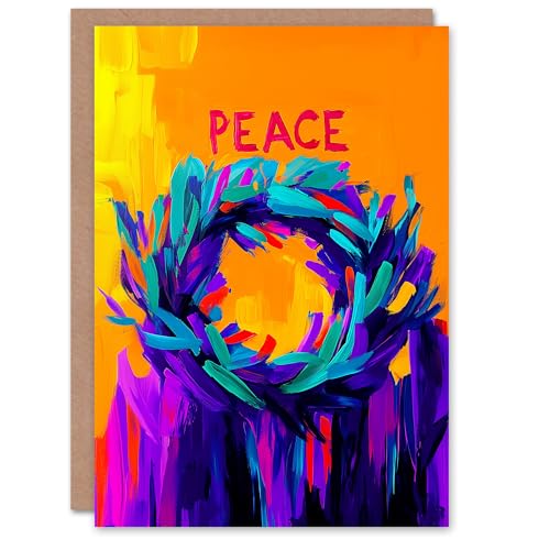 Artery8 Peace Vibrant Colour Wreath Abstract Blank For Him Or Her Art Xmas Festive Christmas Card von Artery8