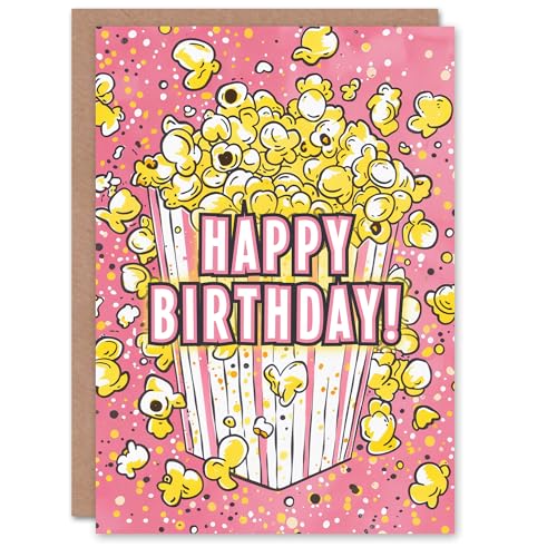 Artery8 Popcorn Bucket Pink Yellow Cinema Movie Party For Child Kids Birthday Card von Artery8