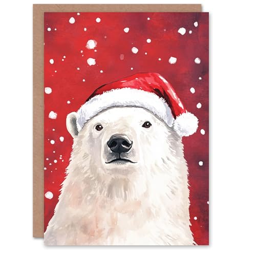 Artery8 Santa Hat Polar Bear in Snow Blank For Him Or Her Art Xmas Festive Christmas Card von Artery8