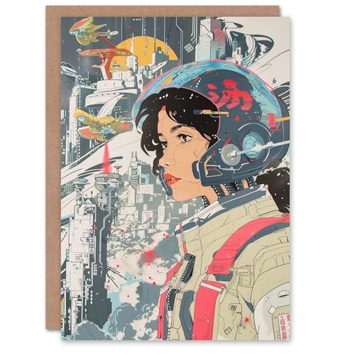 Artery8 Sci Fi Pilot Japanese Comic Book Style Futurism Blank For Him Or Her Art Birthday Card von Artery8