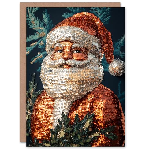 Artery8 Sequin Santa Claus Portrait Close Up Detail For Her Woman Christmas Card von Artery8