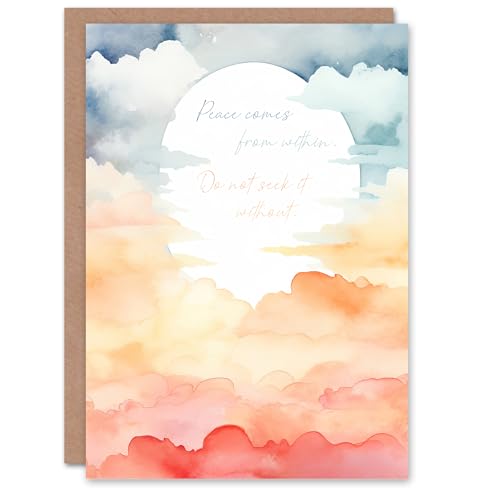 Artery8 Spiritual Birthday Card Peace Comes From Within Buddhist Quote Sun Clouds Blank Card For Him Or Her von Artery8