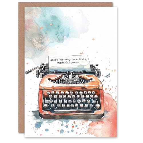 Artery8 Wonderful Person Retro Typewriter Watercolour Blank For Him Or Her Art Birthday Card von Artery8