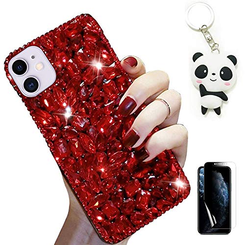 Artfeel Hülle für Samsung Galaxy A52 5G,Bling Glitzer Durchsichtig Diamant Handyhülle Mädchen Frauen Glänzend Kristall Strass Case mit Süße Panda Schlüsselanhänger und Displayschutzfolie,Rot von Artfeel