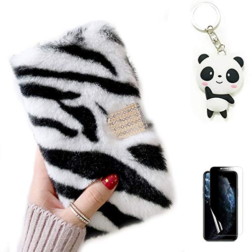 Artfeel Plüsch Hülle für Samsung Galaxy S10 Plus,Niedlich Weich Pelzig Flauschige Winter Warm Leder Brieftasche Stand Handyhülle Glitzer Diamant Magnetisch Flip Kartenhalter Hülle,Zebra Weiß von Artfeel