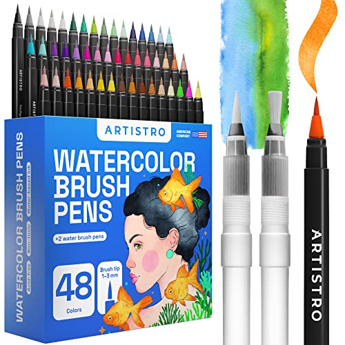 Artistro 48 brush pen set, Aquarellstifte, Pinselstift-Set + 2 Wasserstifte, Lebendige Farben für Künstler und Erwachsene, Wasserfarben Stifte für Illustrationen, Kalligraphie, Manga von Artistro