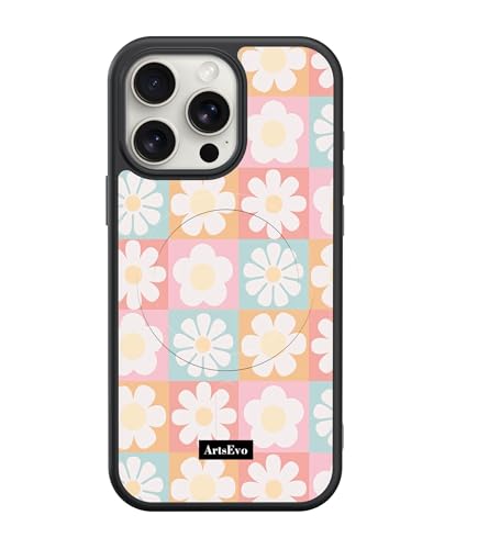 ArtsEvo VitaGuard Series Hülle für iPhone 15 Pro, kompatibel mit MagSafe, fortschrittliche Drucktechnologie, 360°-Rundumschutz mit unübertroffener stoßfester Verteidigung - Floral Checker von ArtsEvo